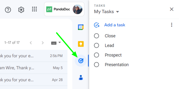 Creating a task in Gmail