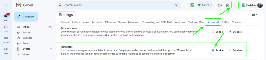 Enabling templates in Gmail