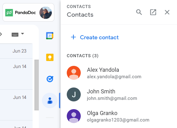 Contacts list in Gmail