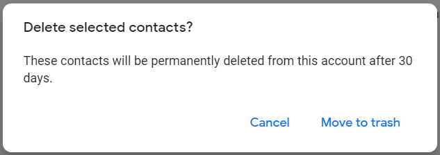 A pop-up box to confirm contacts removing