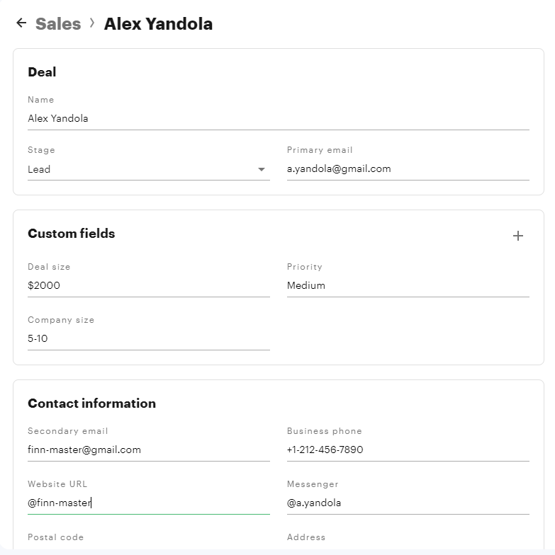 Lead profile in InboxCRM